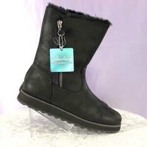 Skechers Women’s Warm Tech Memory Foam Faux Fur Zip Boots – Black